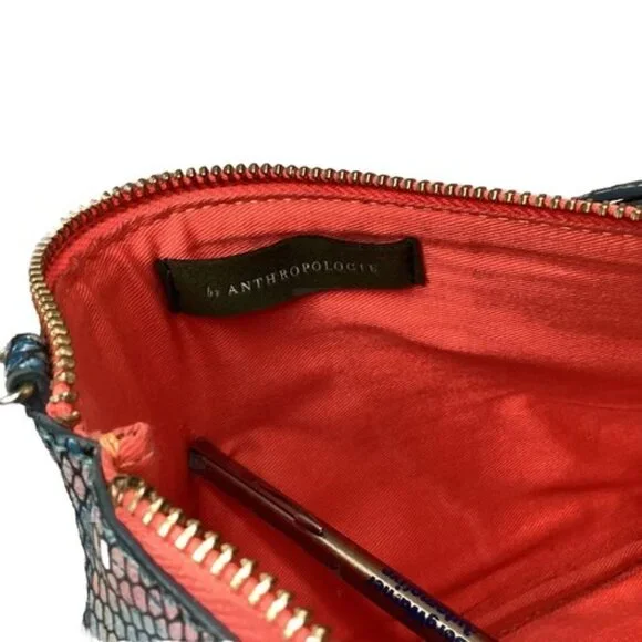 Anthropologie Embroidered Snake Printed Clutch Multicolored Purse Handbag - Picture 2 of 6